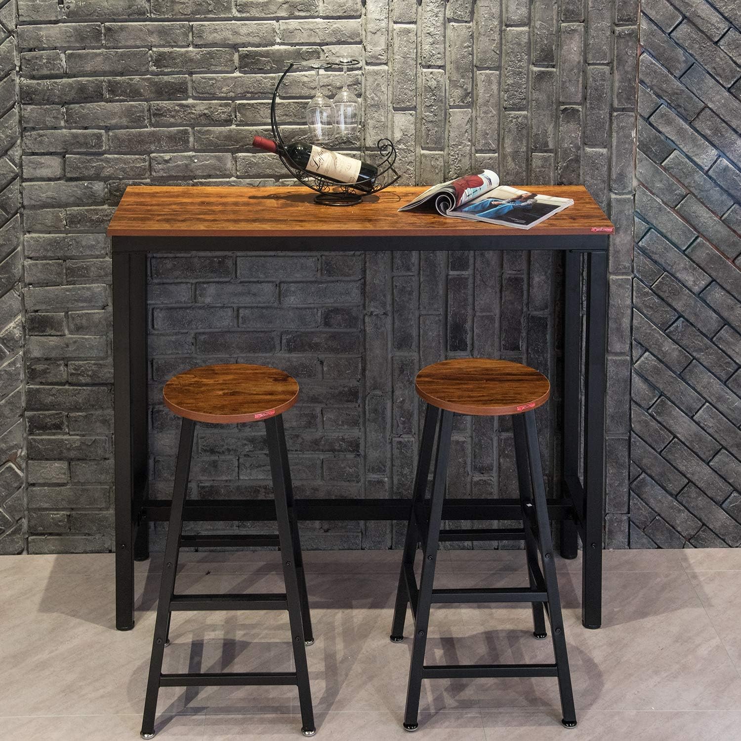 Mr IRONSTONE Pub Height Bar Stools Set of 2, Rustic Brown Bar Stool, 27.7" Pub Dining Height Stools Bistro Vintage Table Chairs (Indoor USE ONLY): Kitchen & Dining