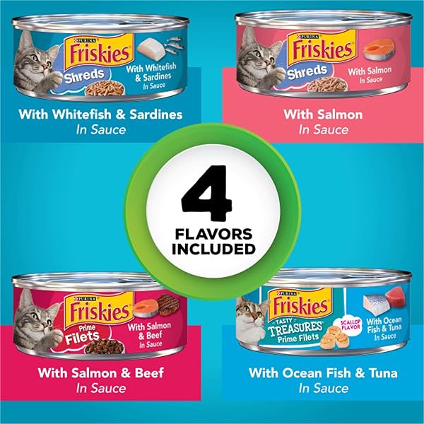 PURINA FRISKIES WET CAT FOOD VARIETY PACK FISH-A-LICIOUS EXTRA GRAVY, PRIME FILETS AND TASTY TREASURES – (PACK OF 32) 5.5 OZ. CANS
