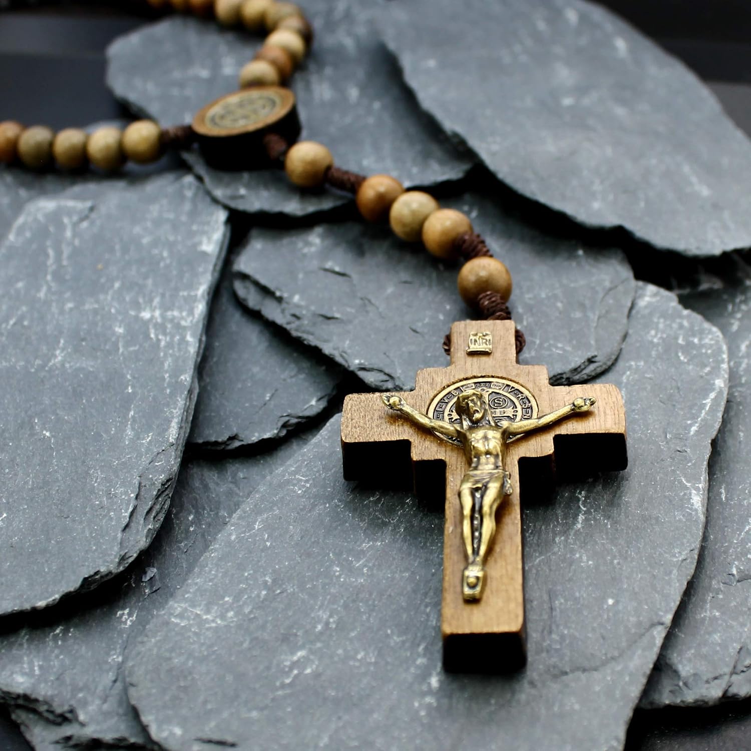 Alexander Castle Our Father Solid Wooden Rosary Beads Catholic (Handmade, Brazilian Walnut) with St Benedict Junction - Image 4