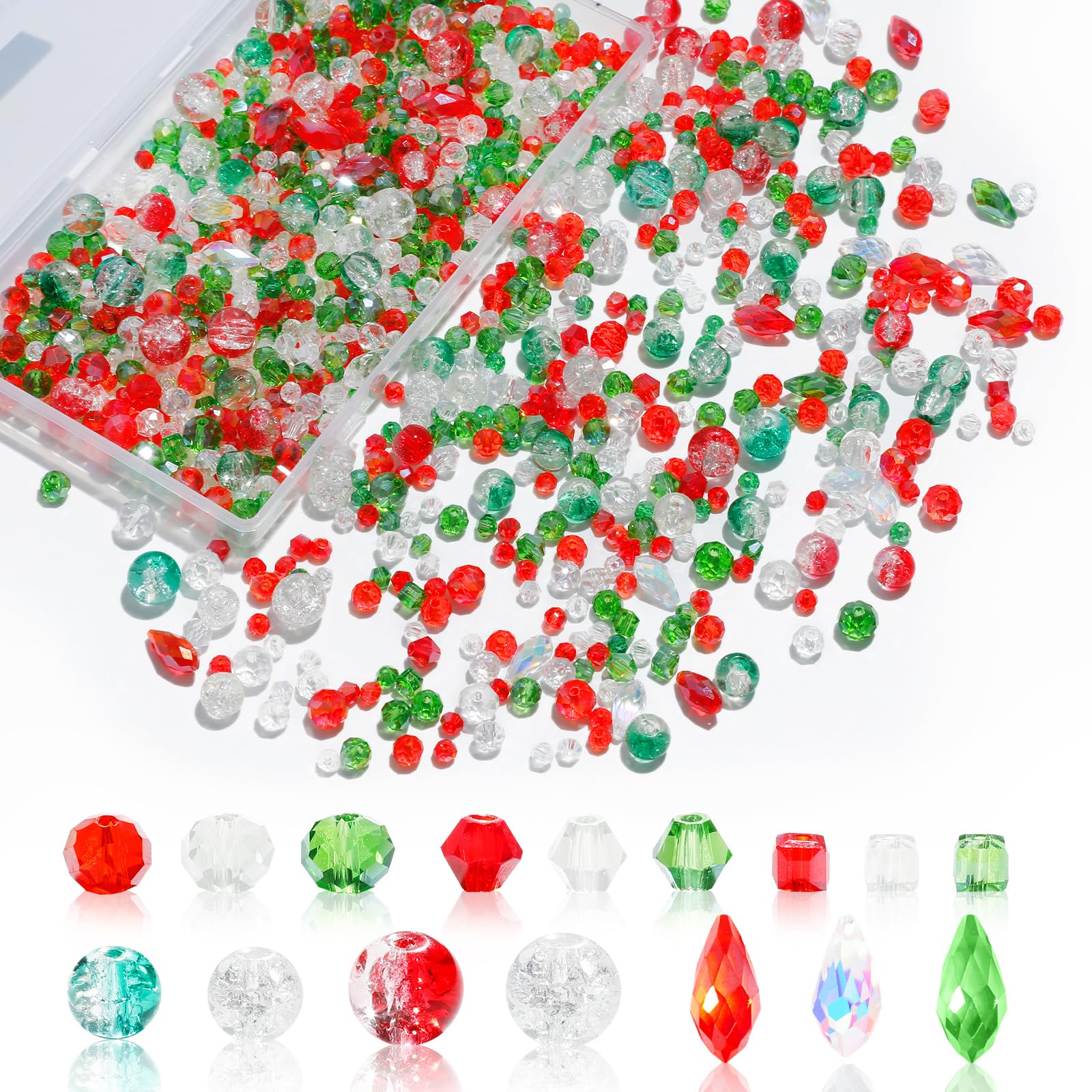 Photo 1 of 1000pcs Christmas Glass Beads for Jewelry Making Assorted Crystal Beads for DIY Crafts Bracelets Necklaces Earrings and Christmas Decorations Ornament Kits?Red Green White?