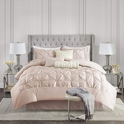 Madison Park Laurel 7-Piece Comforter Set with Faux Silk Blush