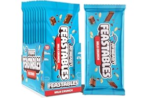Feastables MrBeast Milk Chocolate Crunch Chocolate Bar, King Size Candy Bar for Adults & Kids, Candy Bars for Snacks, Gifts, & Dessert, Sweet & Creamy Quality Fairtrade Cocoa, 2.1 Oz Each, 10 Count