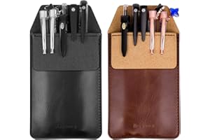 Meetory 2 Pieces Leather Pen Holder, Pens Pocket Protector, Pocket Protector for Shirts, Lab Coats, Pants (Brown, Black)