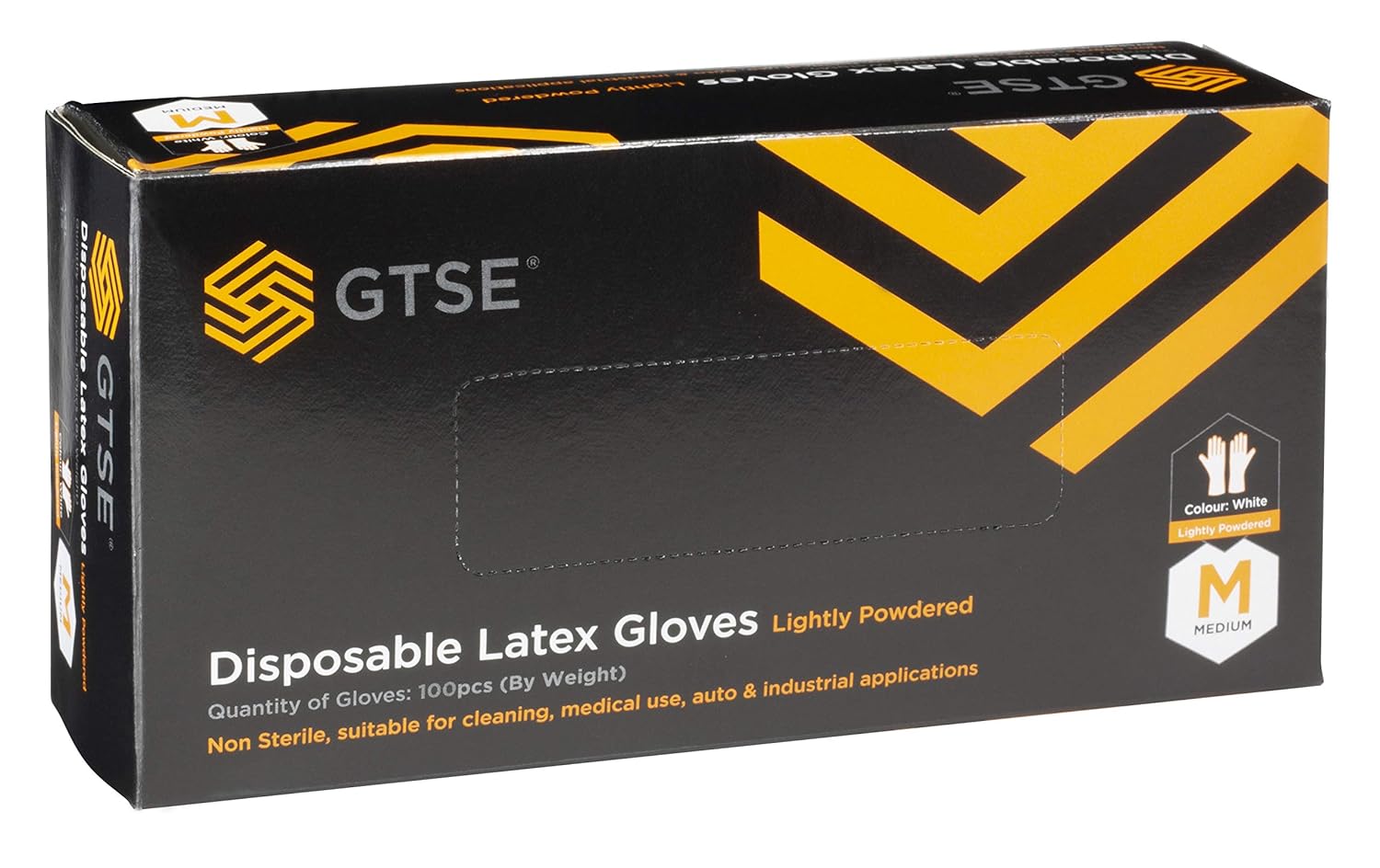 GTSE Box of 100 Latex Gloves, Size Medium (M), Lightly Powdered