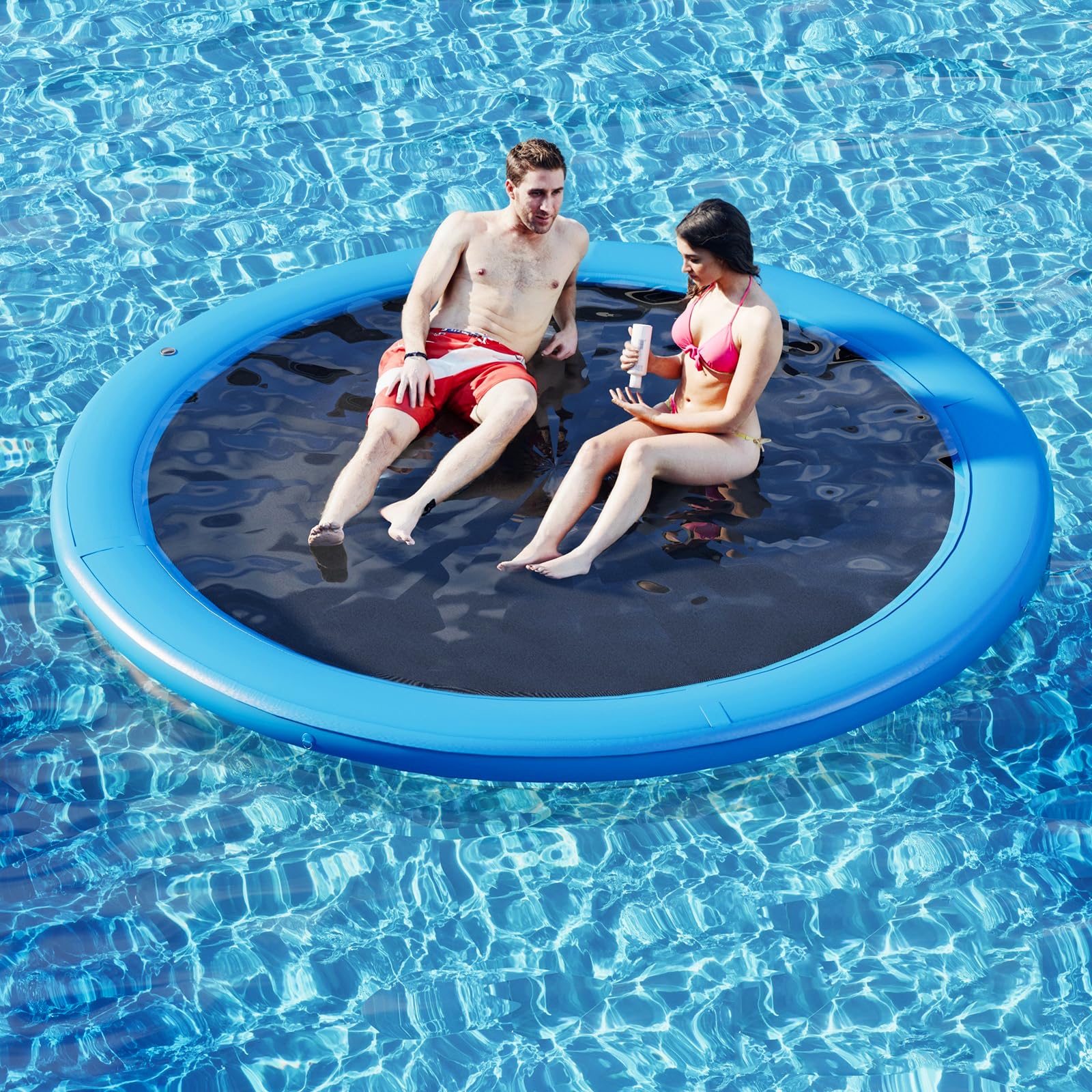 Photo 1 of FOR PARTS *** Danrelax 8' Round Inflatable Floating Dock, Sunchill Float Ring, Hammock Tanning Pool with 4in Woven Fabric, Manual Pump for 1-2 Min Quick Inflate/Deflate, Fits 2-8, Ideal for Lakes, Pools, Oceans