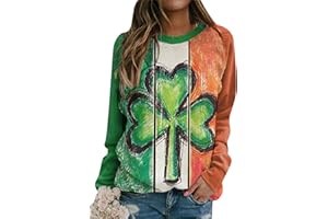YMING Women's St. Patricks Day Crewneck Sweatshirt Irish Clover Print Shirts Shamrock Pattern Long Sleeve Pullover Tops
