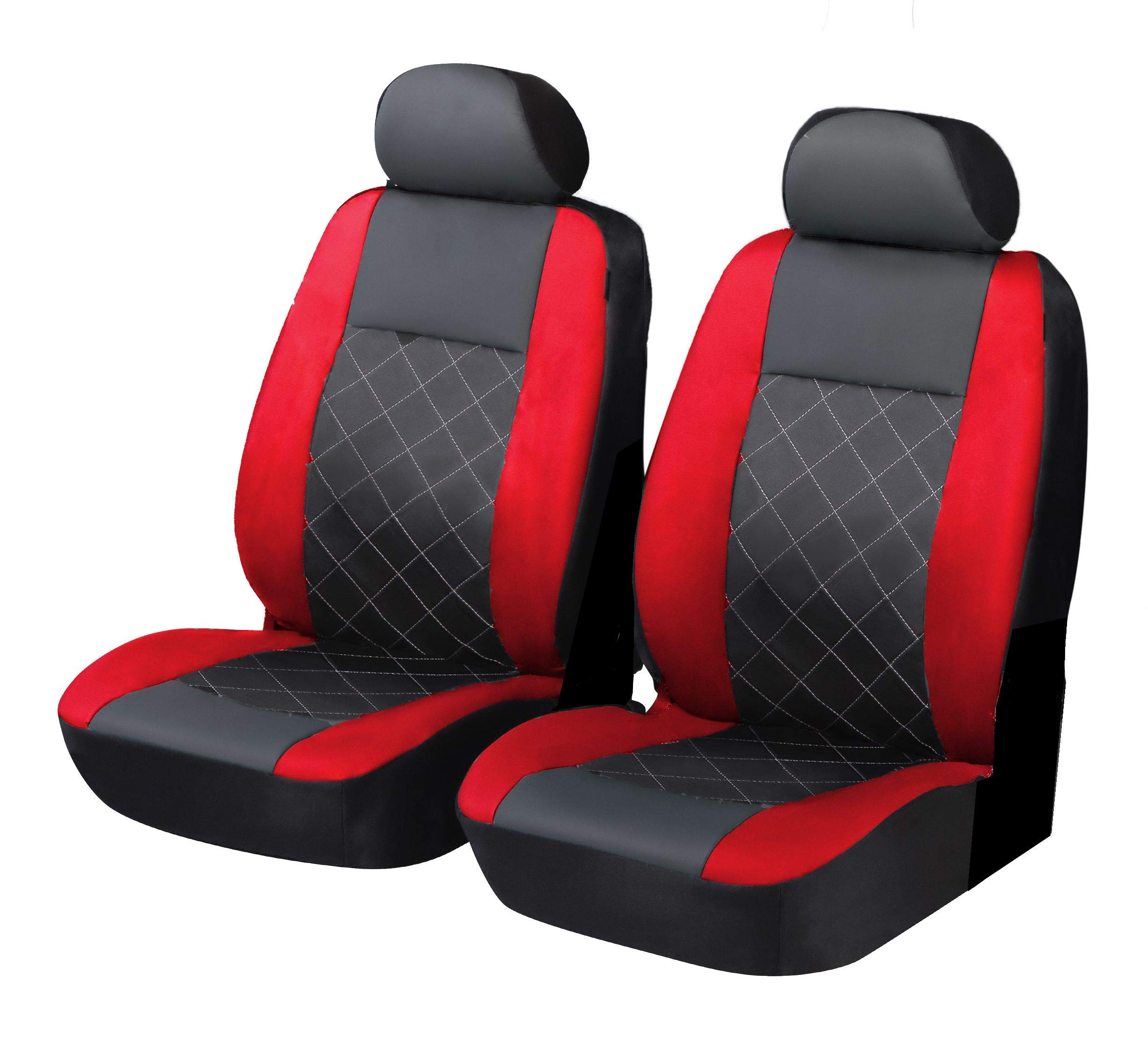 Carseatcover-UK Knightsbridge RED/BLACK Leather Look Front Pair - Universal Car Seat Cover Set with seaparate headrest covers |Hard Wearing & Durable Fabric| Car Accessories Interior| Airbag Safe