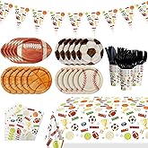 Sports Birthday Party Decorations - Sports Theme Plates, Napkins, Cups, Banners, Tablecloth Tableware Kit Basketball Football Baseball Soccer Serves 20 Guests for Birthday Party