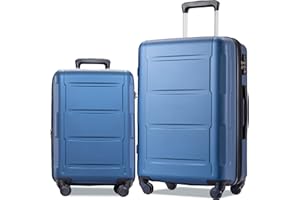 Merax Expanable Spinner Wheel 2 Piece Luggage Set ABS Lightweight Suitcase with TSA Lock 20inch+28inch, Black Dark Blue, 20/28 Inch