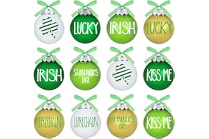 LAIRYAN 12PCS St. Patrick's Day Ball Ornaments - Green Gold White St. Patrick's Day Tree Ornaments, St. Patrick's Day Decorations Irish Shamrock Hanging Balls Baubles for Home Tree Party