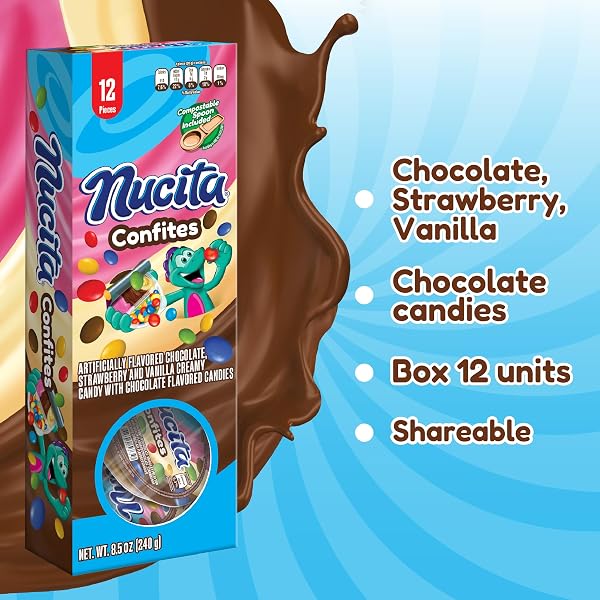 NUCITA CONFITES, CREAMY CHOCOLATE, VANILLA AND STRAWBERRY CANDY,12 CT BOX, 8.5 OZ