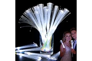 SUNLUMI 25Pcs White Fiber Optic Wands, Led Cold Sparklers Wedding Send Off Ideas, 3 Flashing Modes Wedding Glow Sticks for Re