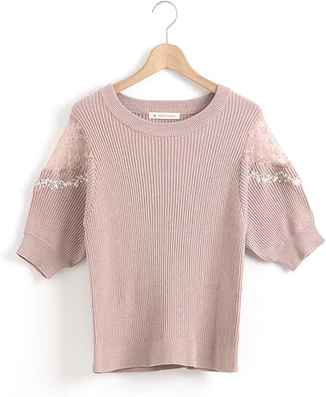 Amazon マジェスティックレゴン Majestic Legon フラワー刺繍リブニット M ピンクベージュ セーター 通販