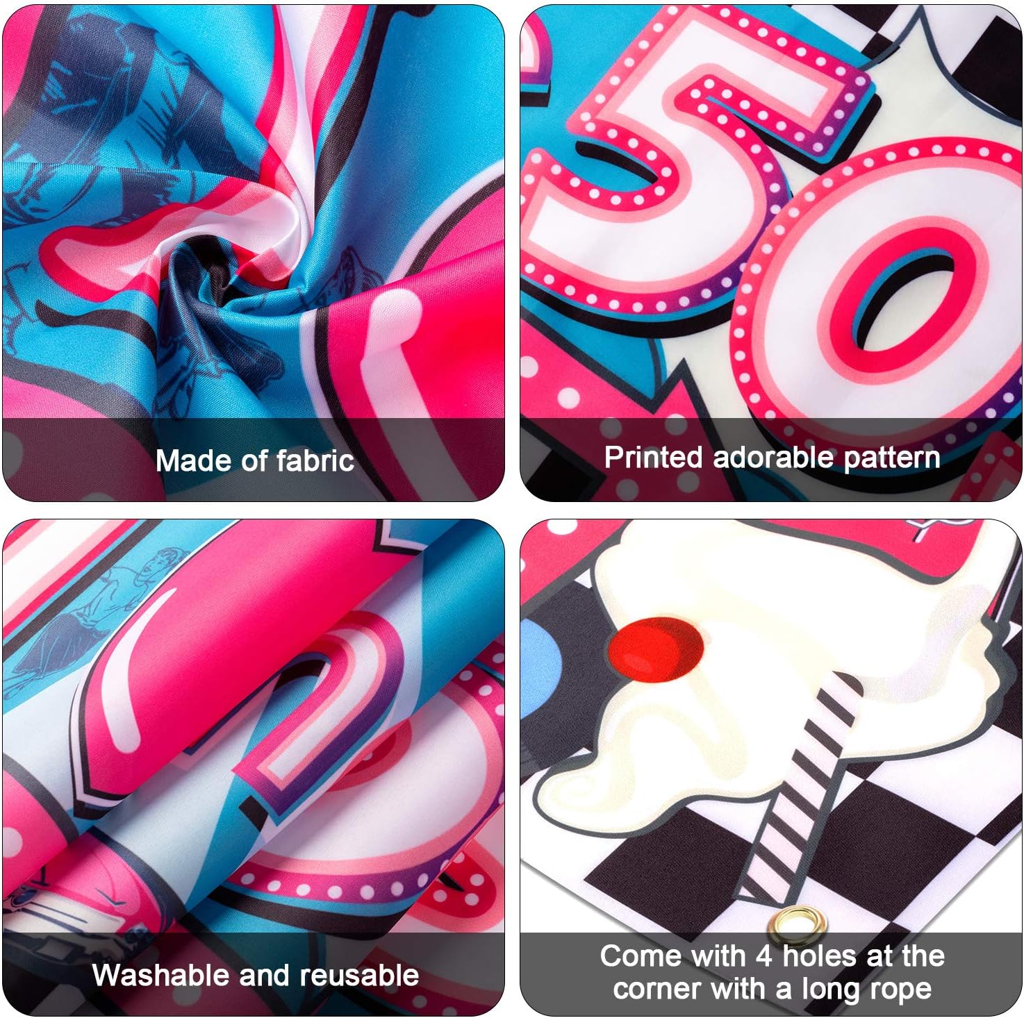 50's Party Banner I Love the 50's Banner 1950s Rock and Roll Theme Party Decorations Photo Booth Backdrop Wall Background 50s Party Decoration Baby Shower Birthday Party Supplies - Image 4