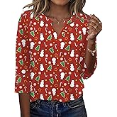 Ivicoer 3/4 Length Sleeve Womens Tops V Neck Lace Embroidered Summer Blouses Loose Fit Tunic Dressy Casual