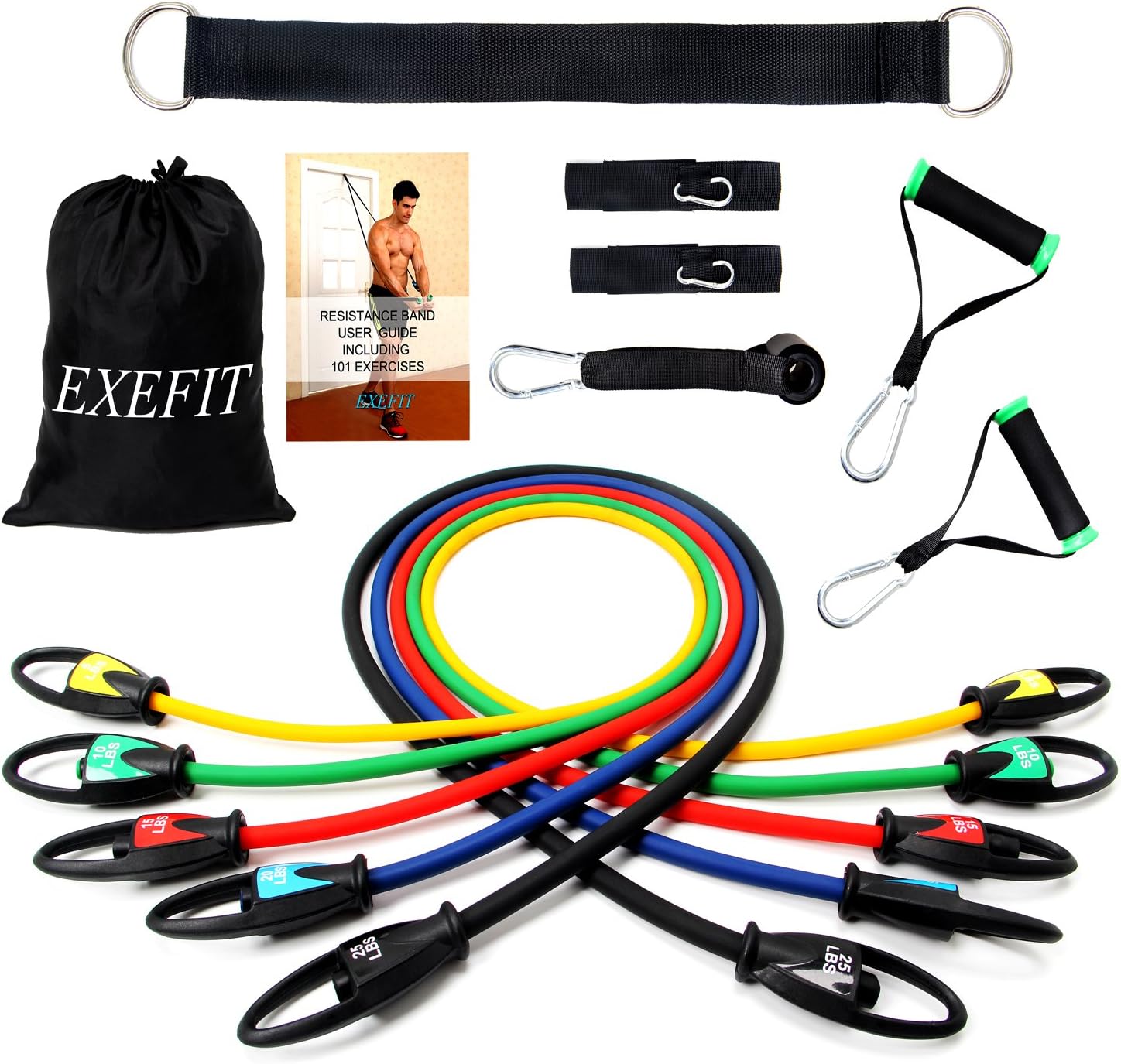FITODO Resistance Band Strength Exercise Workouts PRO with Door Anchor/Ankle Straps/Handles/Carry Bag/Instruction Book for Total Body Exercise