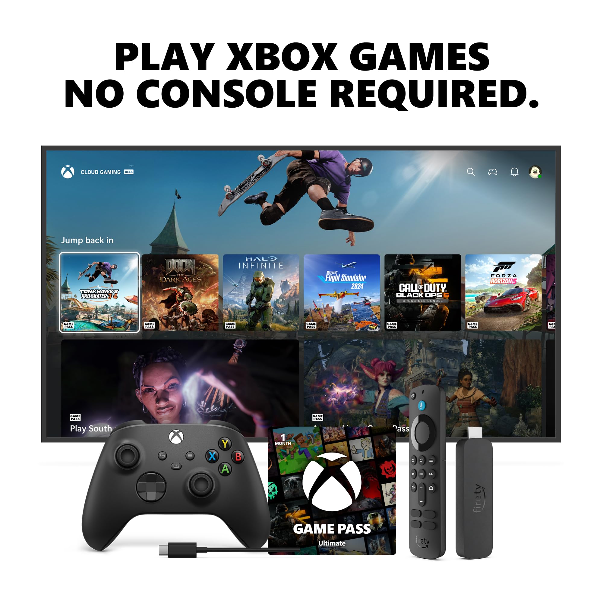 Xbox Wireless Controller Carbon Black (2025) + Fire TV Stick 4K Game Pass Ultimate 1 Month Bundle - Play on, Windows, Mobile & Smart TVs Image Xbox Wireless Controller Carbon Black (2025) + Fire TV Stick 4K Game Pass Ultimate 1 Month Bundle - Play on, Windows, Mobile & Smart TVs Image