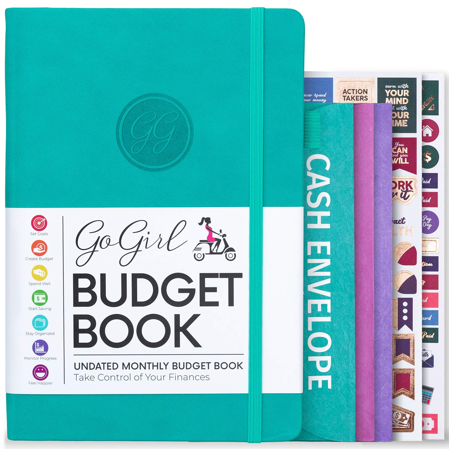 GoGirl Budget Book – Undated Colorful Monthly Financial Planner Organizer. Budget Planner & Expense Tracker to Hit Financial Goals (Turquoise)