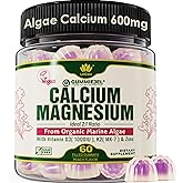 Plant Based Calcium Gummies 600mg with Vitamin D3 K2, Magnesium, Zinc for Bone Strength, Sugar Free Calcium Supplements for Women & Men (Certified Vegan) from Sustainably Organic Red Algae - 60 Counts