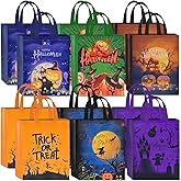 AhfuLife 12 Pcs Halloween Trick or Treat Bags, Large Candy Tote Bags with Handles, Reusable Non-Woven Gift Bag for Halloween Party Supplies Favors (15×11.8×3.9’’)