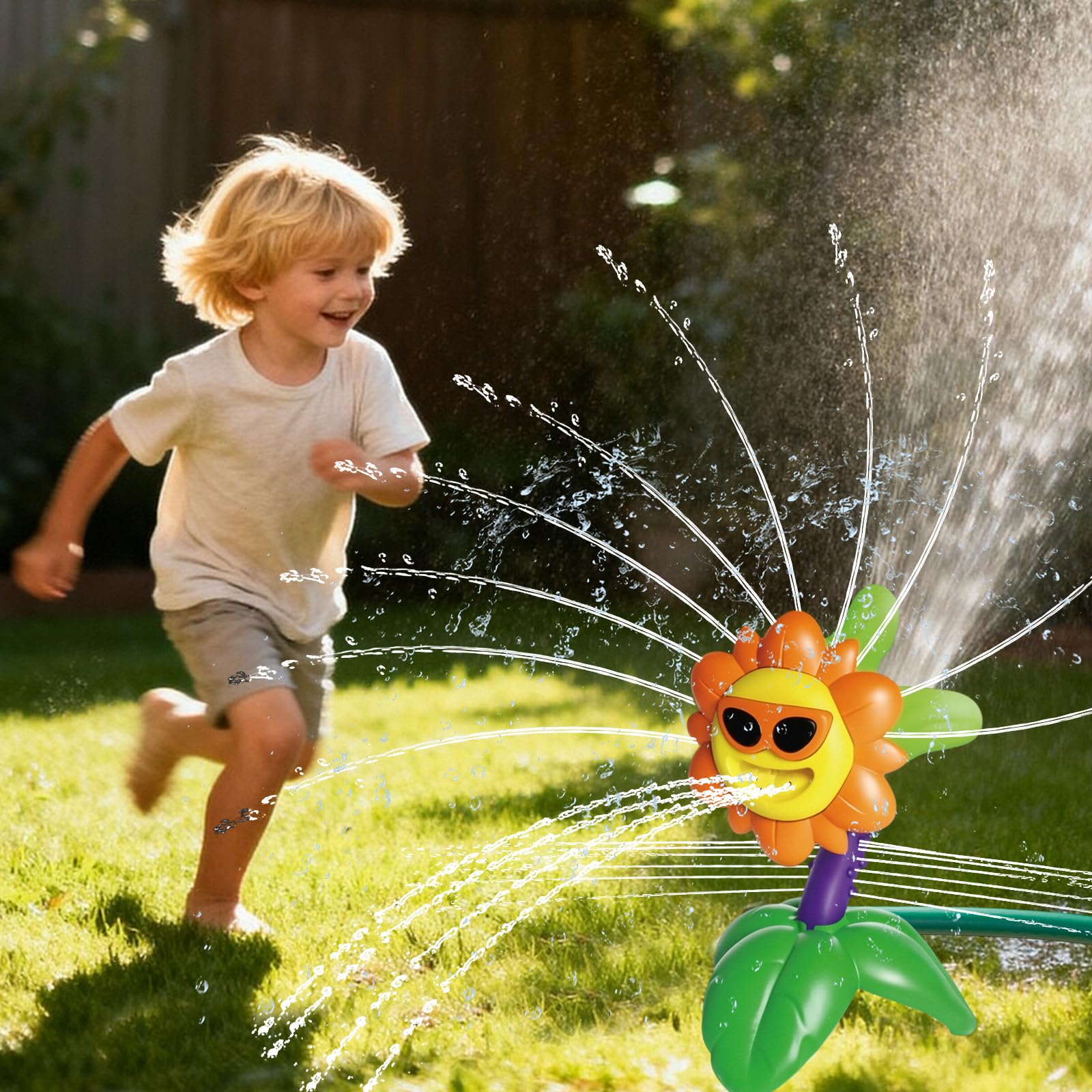 Water Sprinkler for Kids, Fire Hydrant Water Toy Hose Sprinkler Garden Spinning Sprinkler for Kids, Summer Outdoor Sprinkler Toys for Boy/Girls Gift 3-10 Years Old, with Storage Bag (Yellow Sunflower)