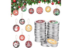 Haooryx 48Pcs Christmas Mason Jar Canning Lid Stickers for Christmas Tree Decorations, Round Self-adhesive Stickers for Metal Bottle Jar Lid Tree Hanging Decor Farmhouse Xmas Party Supplies (2 Size)
