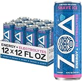 ZOA Zero Sugar Energy Drink, Blue Raspberry Shave Ice, 12 Pack, 12 Fl Oz | With Electrolytes, Vitamins B and C, supporting hydration with 160 mg plant based caffeine from green tea and green coffee
