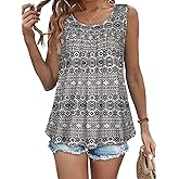 Womens Tank Tops Summer Sleeveless Blouse Crewneck Casual Loose Fit Tunic Shirt