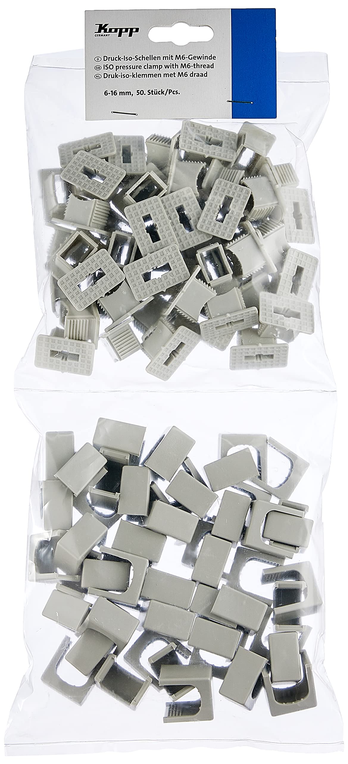 Kopp 343404099 Pressure ISO Clips 1-Way with M - 6 Thread 6-16 mm 50 Piece Set Grey