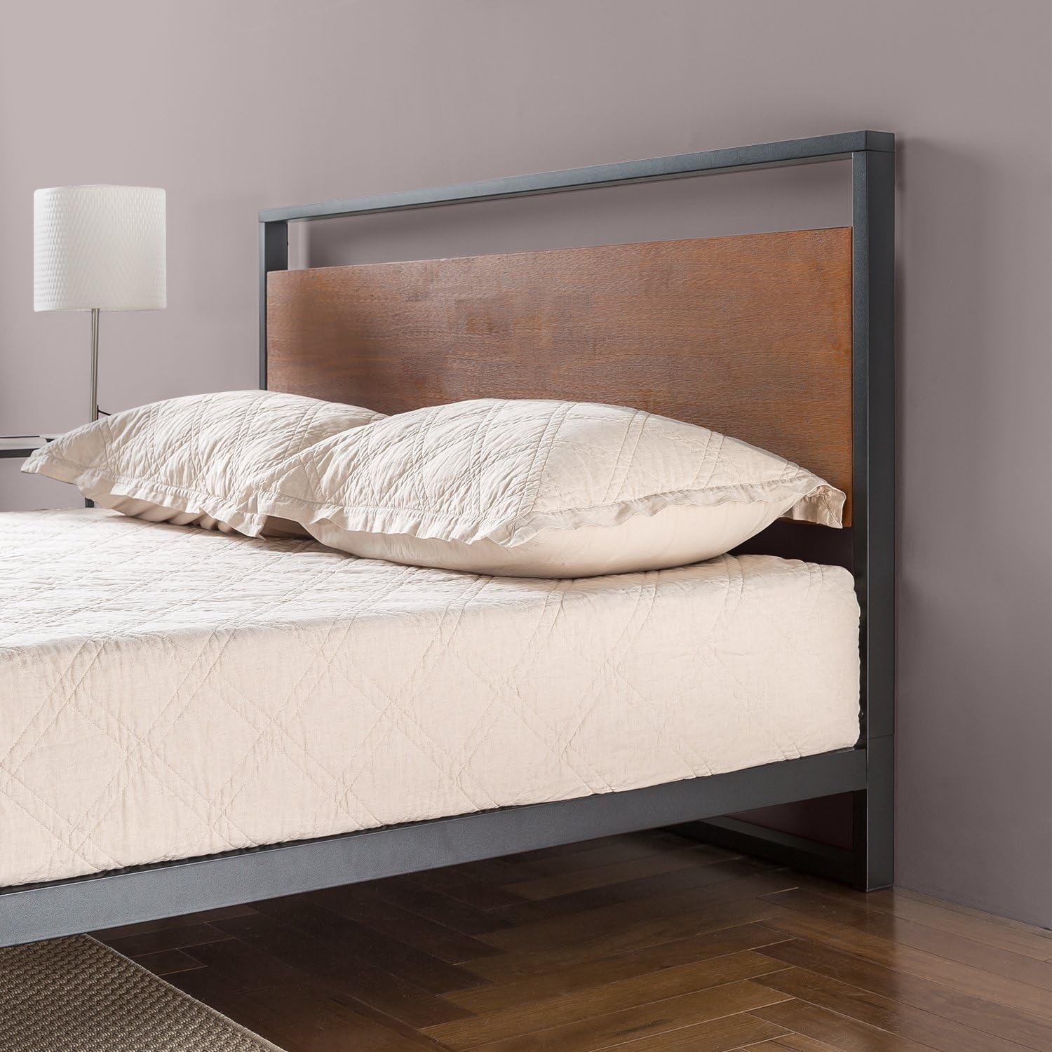 Zinus Suzanne Metal Bed Frame with Wooden Headboard & Footboard, Black; Wood, Single - Image 4