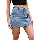 HERBATOMIA Women’s Cargo Mini Skirt Y2k Bodycon Button Stretchy Low Waist Solid Sexy Short Skirts for Women with Flap Pocket