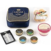 OVERNIGHT SHIPPING OLMA Noble Caviar Gift Set, 2 oz/56g, 4 Varieties | Includes 2 oz of Kaluga Royal, Siberian Osetra Aurora, Hackleback and Paddlefish caviar with blinis and spoon.
