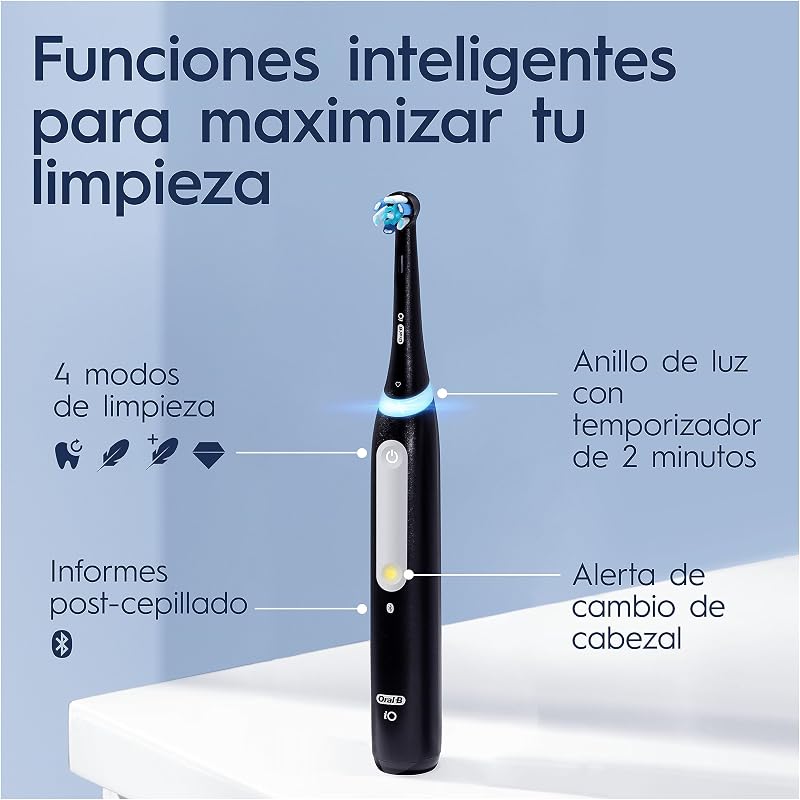 Escova de dentes elétrica Oral-B iO 4N com pega recarregável, 1 cabeça e estojo de viagem, desenhada por Braun - Preto