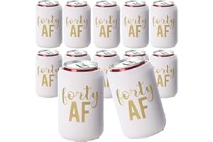 YOUR DREAM PARTY SHOP Forty AF Can Coolers, Black and Gold 40th Birthday Decorations Man, 40 AF Set of 12 40th Birthday Party Favors, Perfect 40th Birthday Decorations for Women (White, Regular)