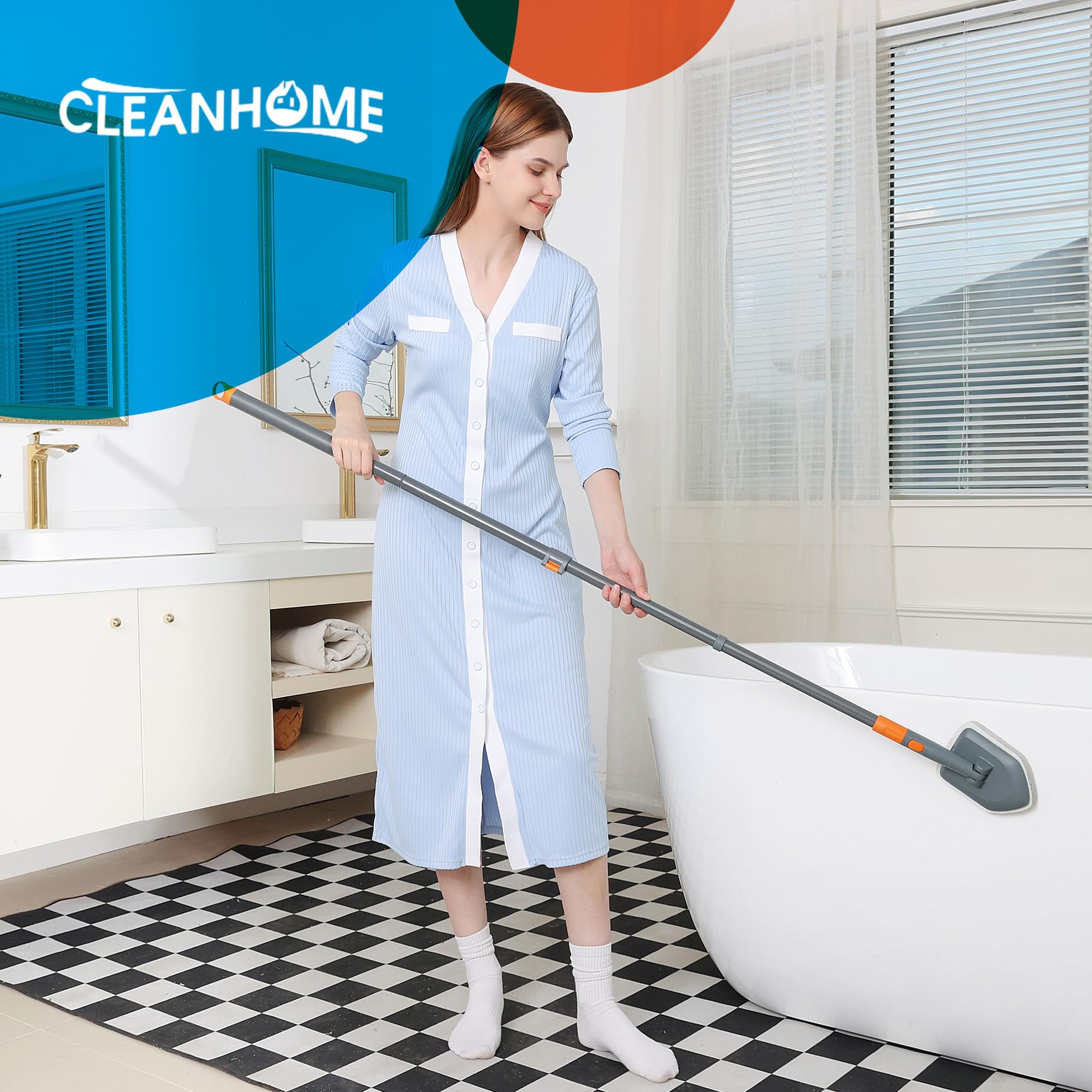 Tile Tub Scrubber Brush with 3 Different Function Cleaning Heads and 56