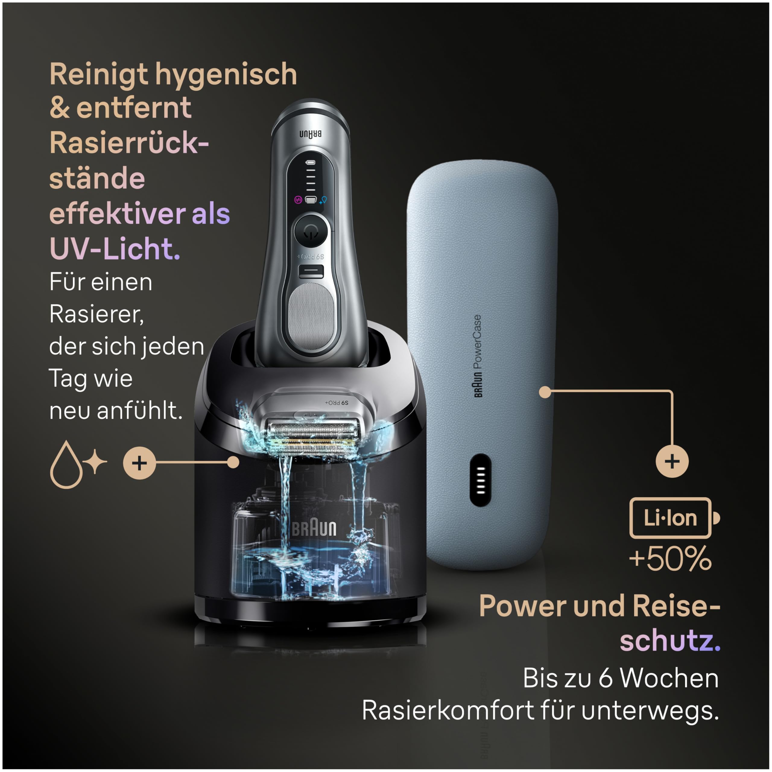 Braun Rasierer Herren Elektrisch Series 9 PRO+, 9677cce, Silber - Elektrorasierer, 5+1 Ultradünne Klingen, Barttrimmer 60 Min. Akku, Wasserdicht, Made in Germany, Inkl. Ladeetui, 6in1 SmartCare Center 8