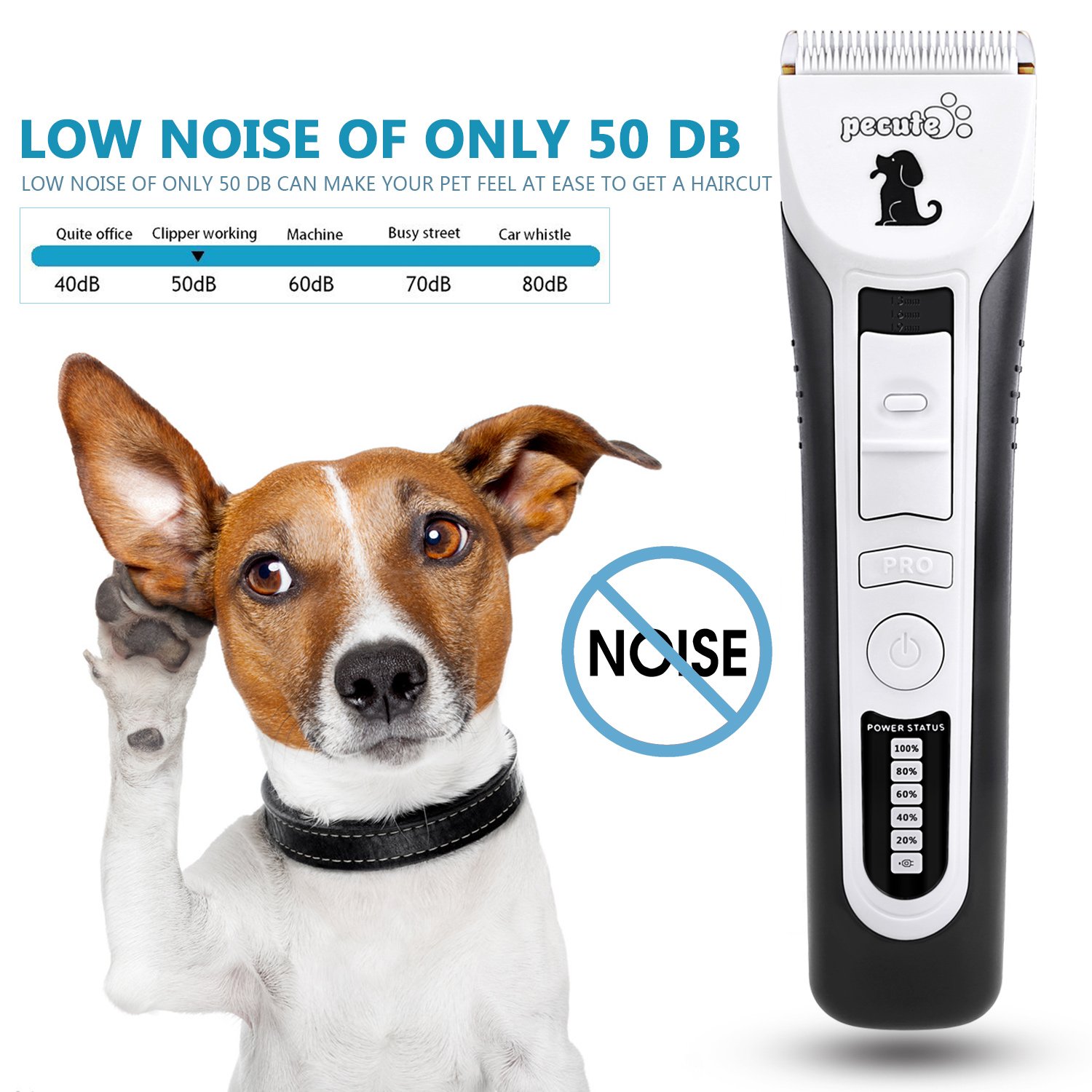 Dog Grooming Clippers Professional Pet Clipper Trimmer Kit Silent Cordless Rechargeable Low Noise for Dogs Cats Horses Animal, 480 Minutes Life, 5 LED Indications