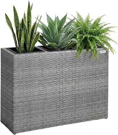 CASARIA Large Tall Rattan Flower Pot Planter 3 Inner Pots Grey 83x30.5x60 cm