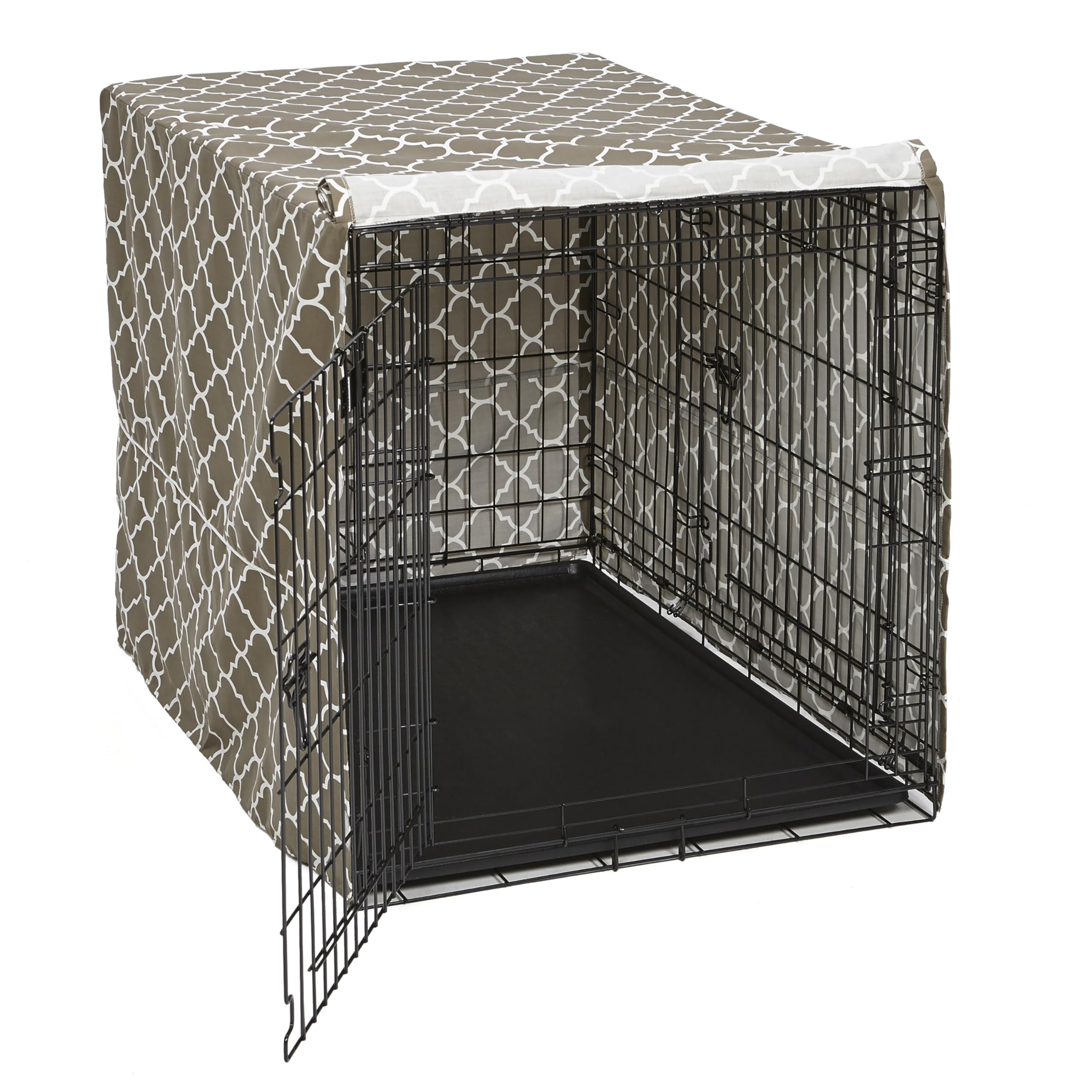 MidWest Homes for Pets Large Dog Crate Cover With Teflon Fabric Protector, Poly-Cotton Privacy Kennel Cover Fits Most 106 cm Crates, Brown Designer Print, Washable, Reduces Barking, CVR42T-BR