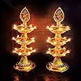 Kenvi US Premium 3 Layer New Electric Gold LED Bulb Lights Diya Deep Deepak for Pooja Puja Mandir Diwali Festival Decoration Pack of 2 || SD43