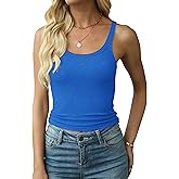 Artfish Women's Spaghetti Strap Ribbed Tank Top Fitted Workout Racerback Scoop Neck Basic Cami Shirts