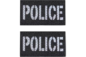 HANNAH FIT 2 Pcs Reflective Police Patch Reflective Back Panel Police Patch with Hook and Loop 2X3.5 inch (Black-White)