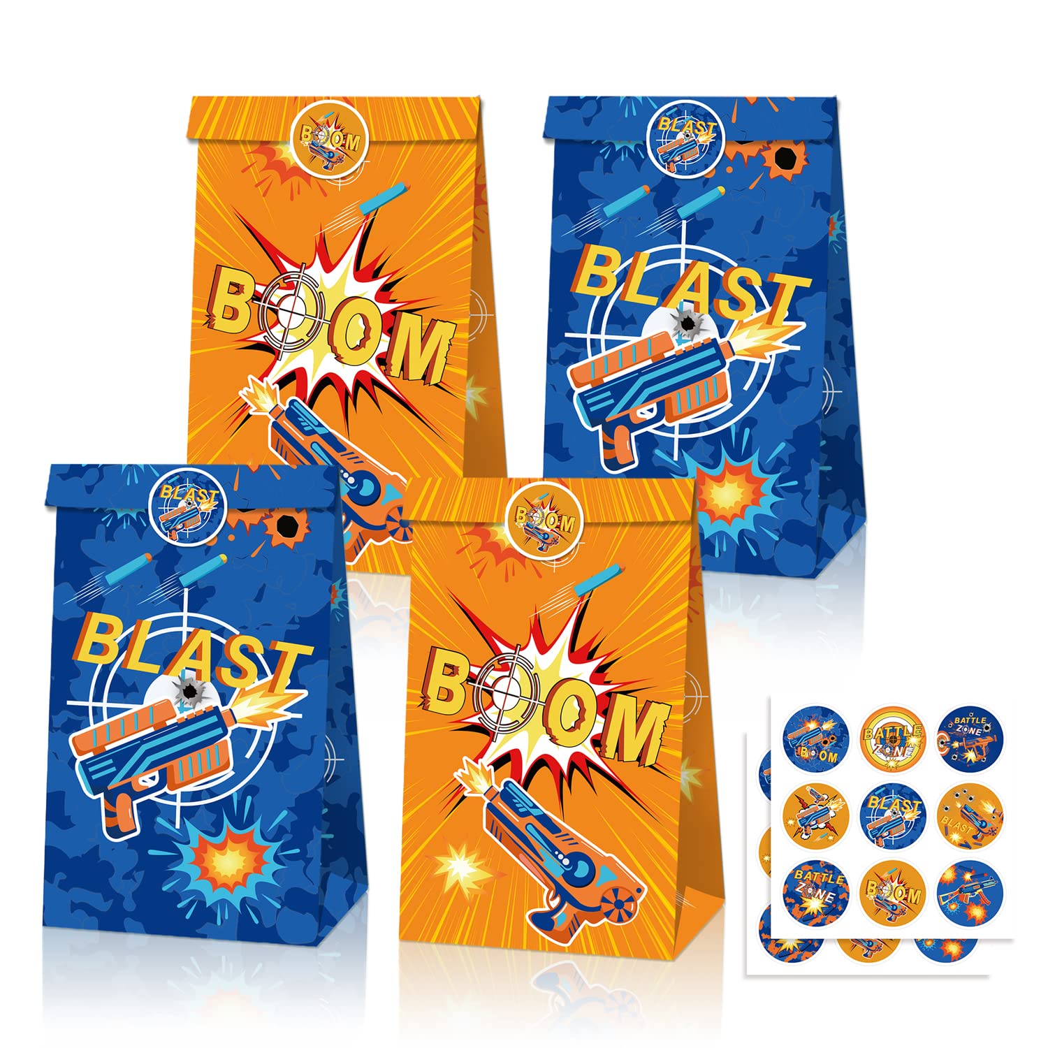 Ghberll Dart War Party Supplies Bags, Dart War Gun Party Favor Bags Candy Goodie Bags with Stickers for for Dart Gun War Target Theme Birthday Party Supplies Decoration