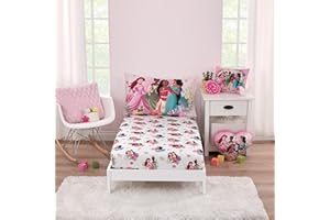 NOJO Disney Princesses Courage and Kindness Ariel, Tiana, Moana, Jasmine, Cinderella, Mulan, Belle, and Snow White 2 Piece Toddler Sheet Set - Fitted Bottom Sheet and Reversible Pillowcase