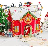 Paper Love Frndly, Pop Up Christmas Card, 3D Cozy Home, Handcrafted Greeting Cards, Gift For Christmas or Holidays - 100% Recycled and Eco-Friendly, 8" x 6" Cover - with Removable Note Tag