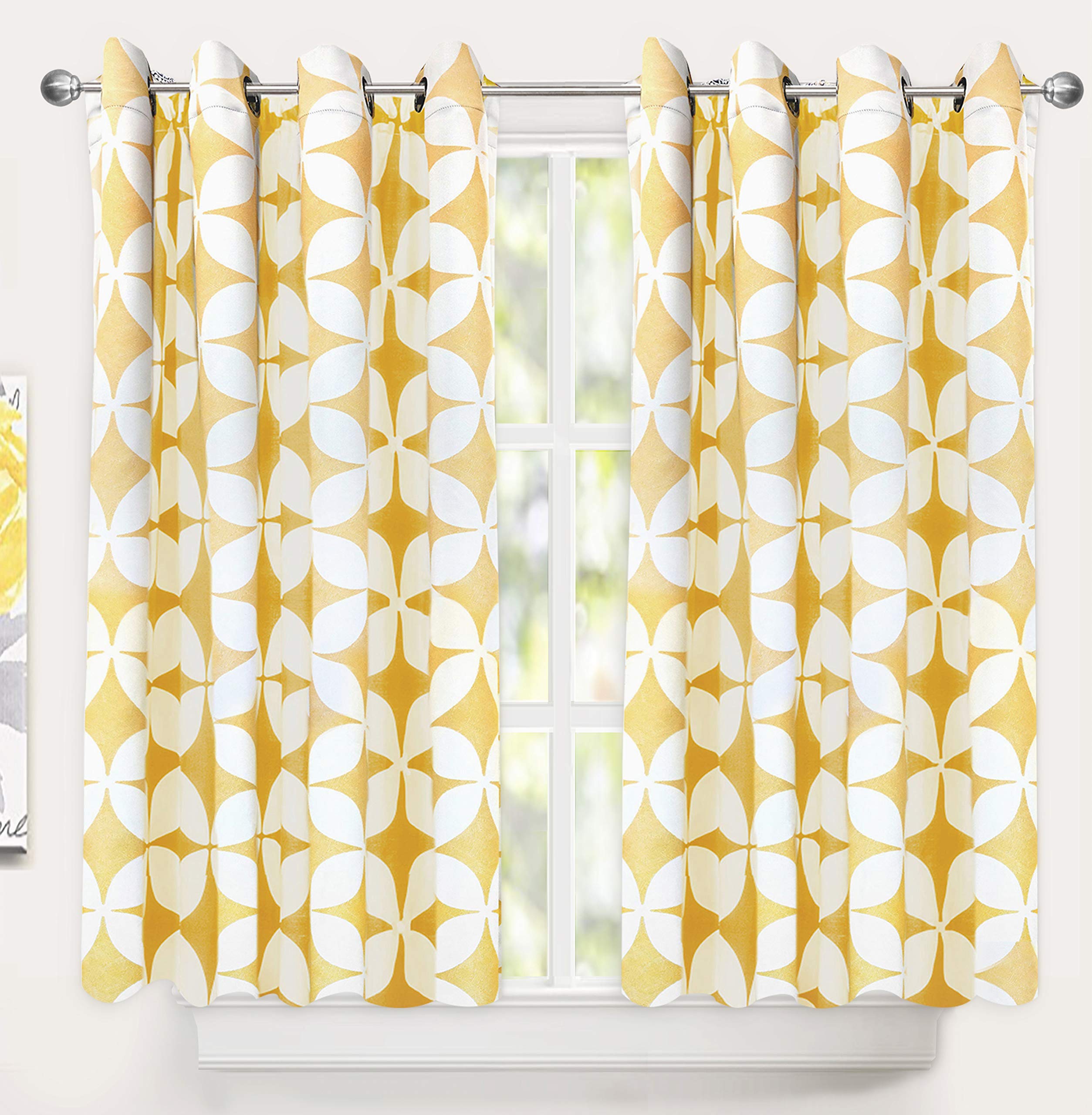 DriftAway Geo Trellis Yellow Curtains for Living Room Bedroom 54 Inch Length Room Darkening Window Treatment Mid Century Moroccan Thermal Grommet Drapes 2 Panels