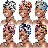 6 Pieces African Headwrap Turban for Black Women Pre Tied Knot Bonnet Knot Beanie Cap Head Scarf Headwrap Hat