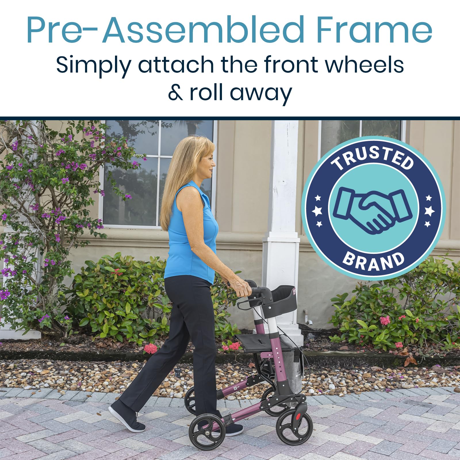 Vive Mobility Rollator Walker with Seat- Folding 4 Wheel Medical Rolling Walker with Bag - Mobility Aid for Adult, Senior, Elderly & Handicap - Aluminum Transport Chair