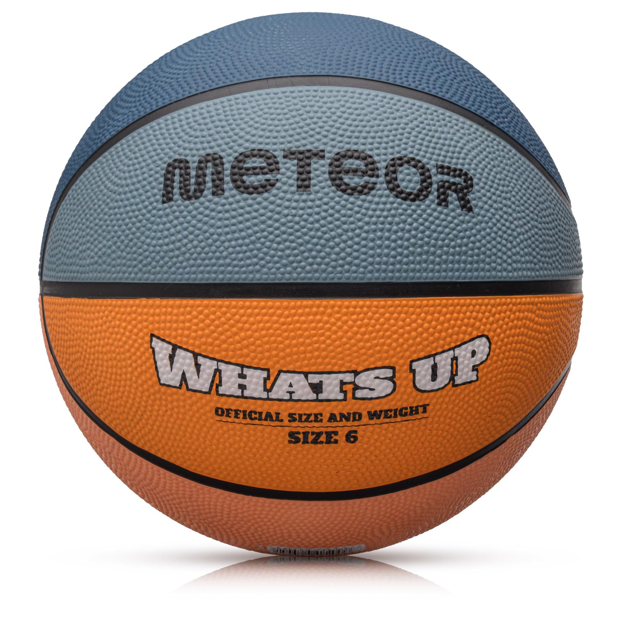 meteor - What's Up Kids' Mini Basketball – Durable Rubber Surface for Outdoor & Indoor Play – Mini Ball Deep Grooves for Better Grip - Abrasion Resistant, Non-slip Surface - Size 6 - Navy Blue/Orange