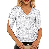 GRACE KARIN Womens 3/4 Length Sleeve Sequin Tops V Neck Velvet Ruched Blouses 2026 Glitter Trendy Party Outfit